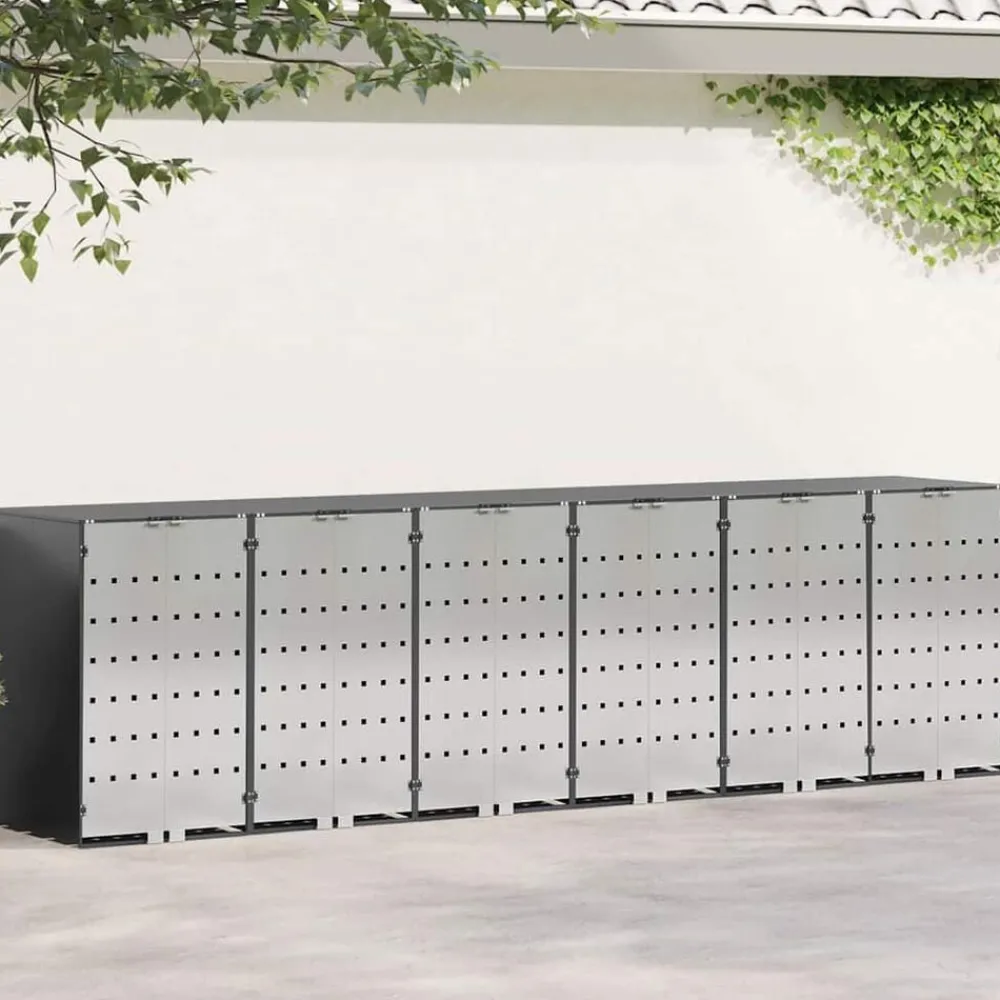 Produits Ménagers-vidaXL Rangement de poubelle à roulettes pour 3 poubelles Anthracite