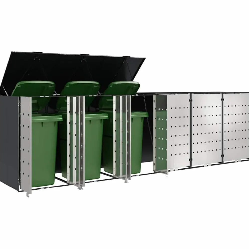 Produits Ménagers-vidaXL Rangement de poubelle à roulettes pour 3 poubelles Anthracite