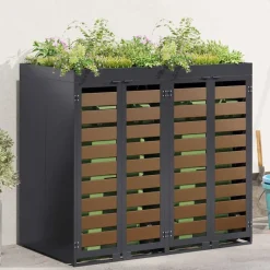 Produits Ménagers-vidaXL Rangement de poubelle à roulettes pour 2 poubelles Anthracite