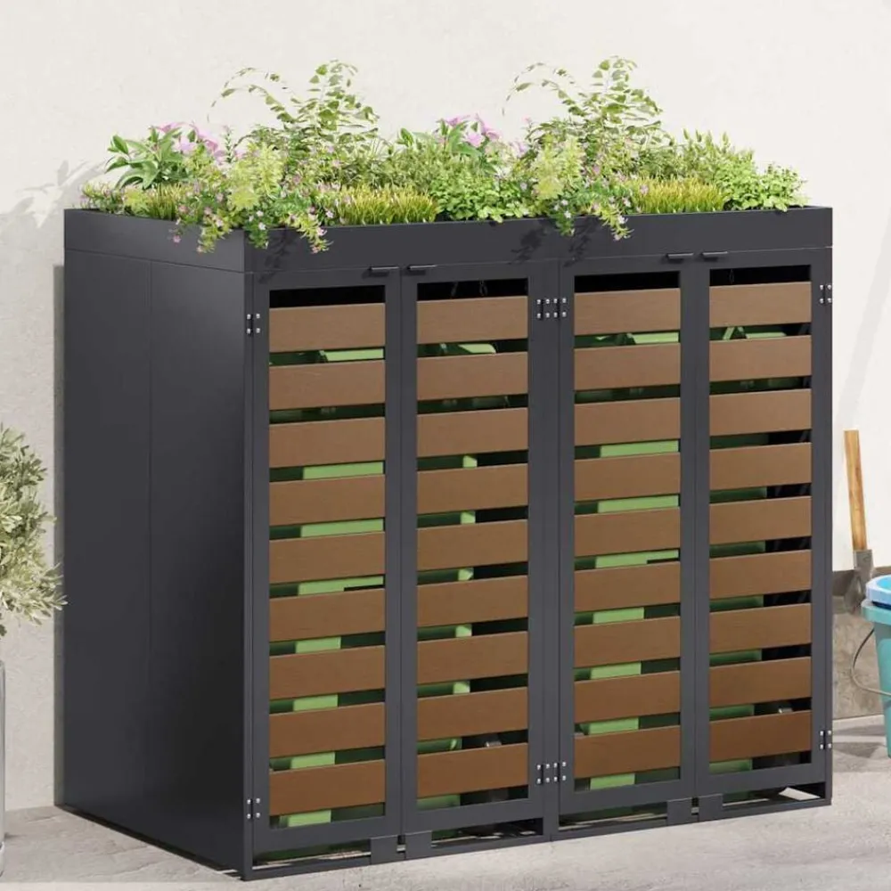 Produits Ménagers-vidaXL Rangement de poubelle à roulettes pour 2 poubelles Anthracite