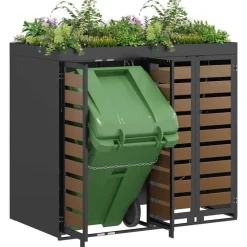 Produits Ménagers-vidaXL Rangement de poubelle à roulettes pour 2 poubelles Anthracite