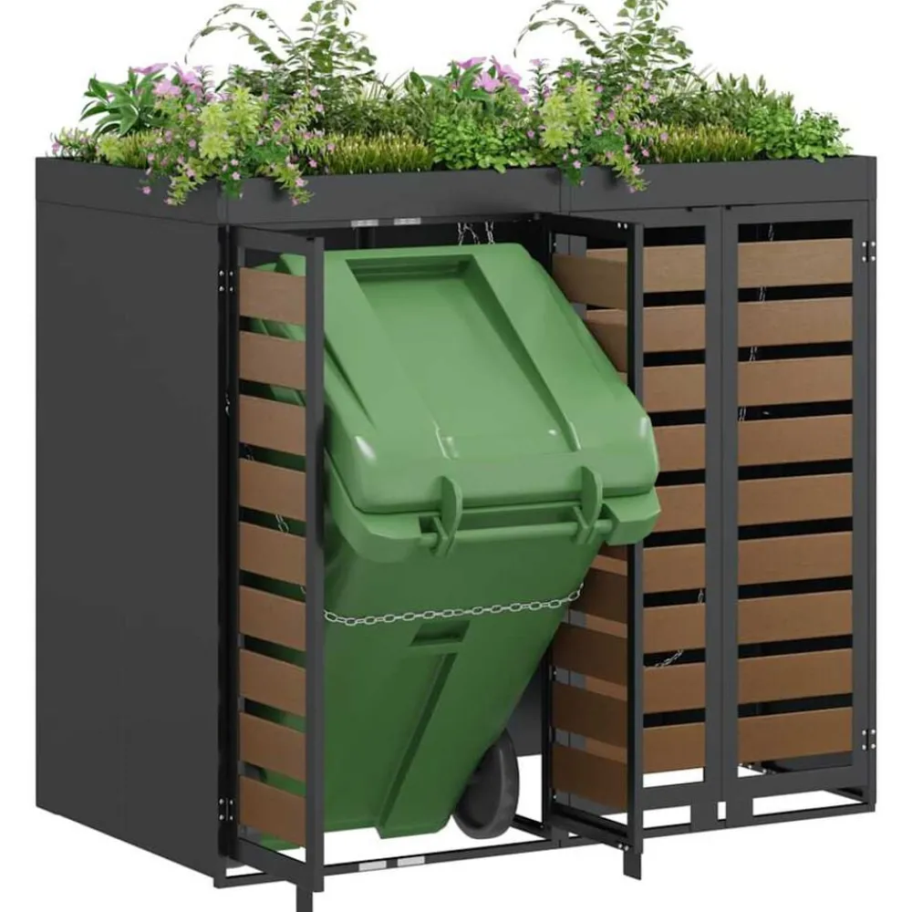 Produits Ménagers-vidaXL Rangement de poubelle à roulettes pour 2 poubelles Anthracite