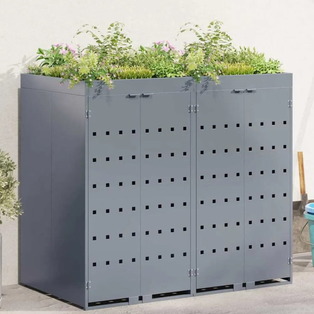 Produits Ménagers-vidaXL Rangement de poubelle à roulettes pour 2 poubelles clair Gris