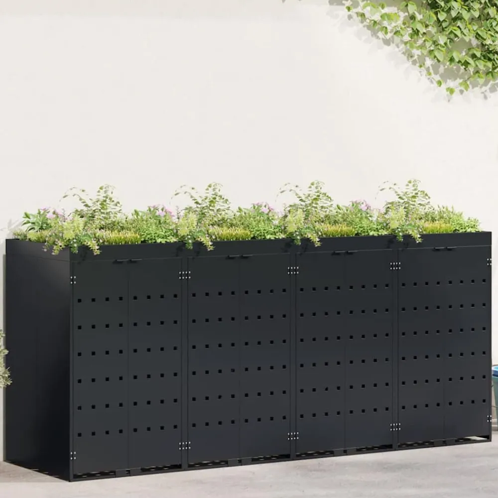 vidaXL Rangement de poubelle à roulettes pour 4 poubelles