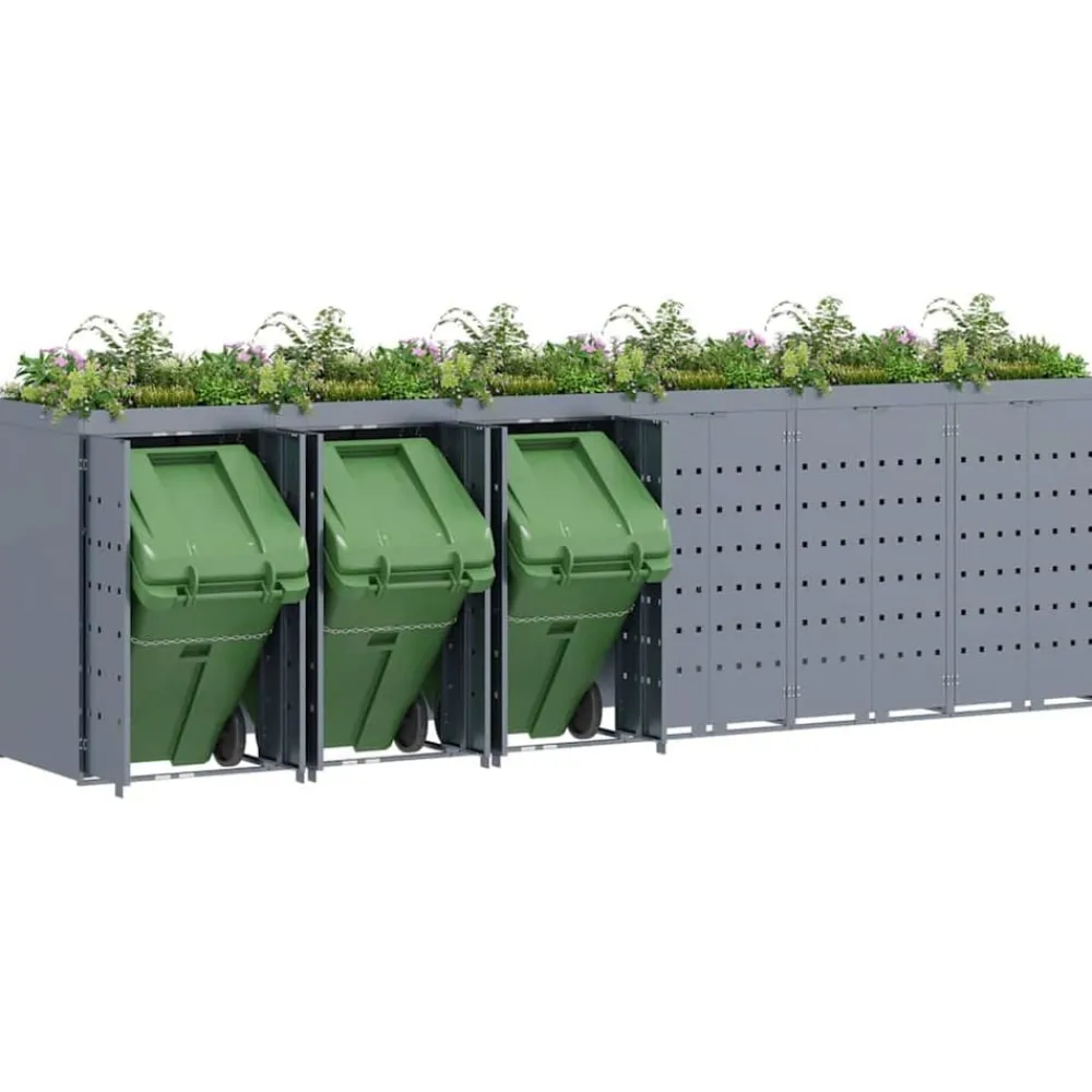 Produits Ménagers-vidaXL Rangement de poubelle à roulettes pour 6 poubelles clair Gris