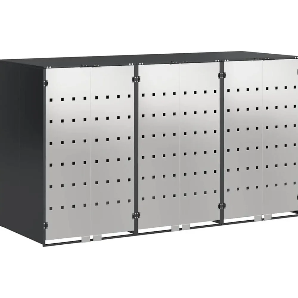 vidaXL Rangement de poubelle à roulettes pour 3 poubelles Anthracite