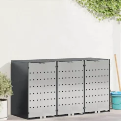 vidaXL Rangement de poubelle à roulettes pour 3 poubelles Anthracite