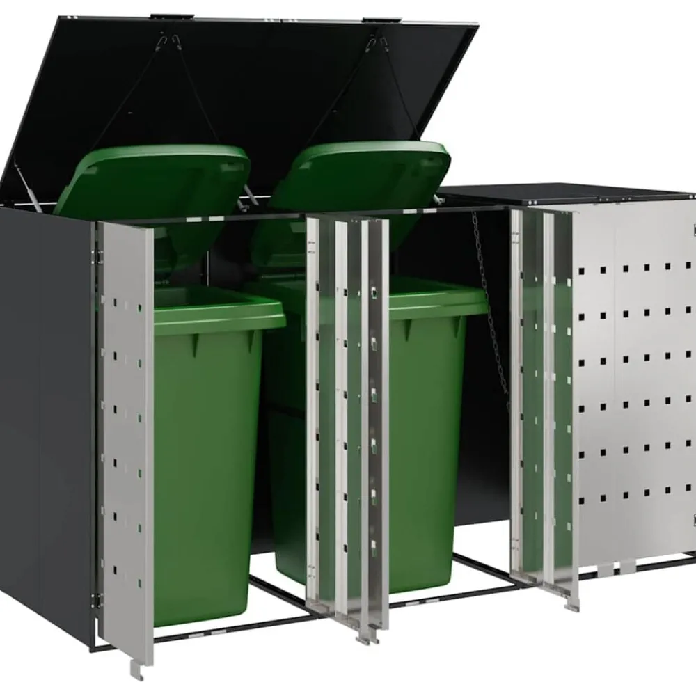 vidaXL Rangement de poubelle à roulettes pour 3 poubelles Anthracite