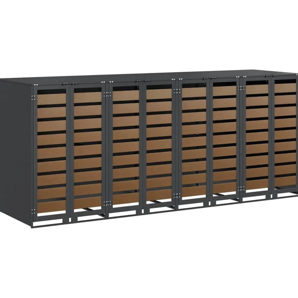 Produits Ménagers-vidaXL Rangement de poubelle à roulettes pour 3 poubelles Anthracite