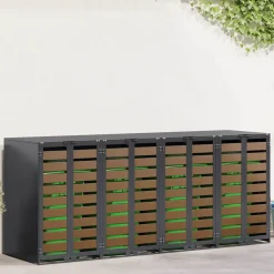 Produits Ménagers-vidaXL Rangement de poubelle à roulettes pour 3 poubelles Anthracite
