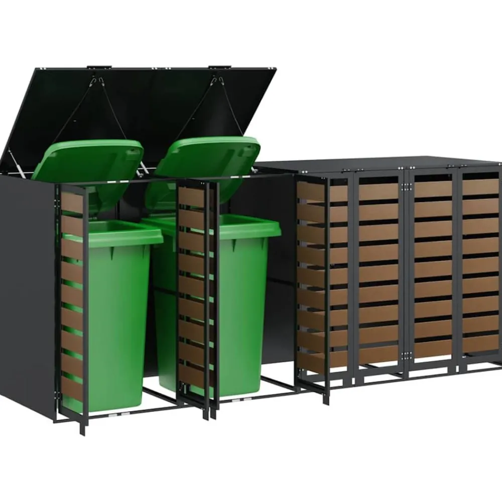 Produits Ménagers-vidaXL Rangement de poubelle à roulettes pour 3 poubelles Anthracite