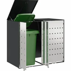 vidaXL Rangement de poubelle à roulettes pour 3 poubelles Anthracite