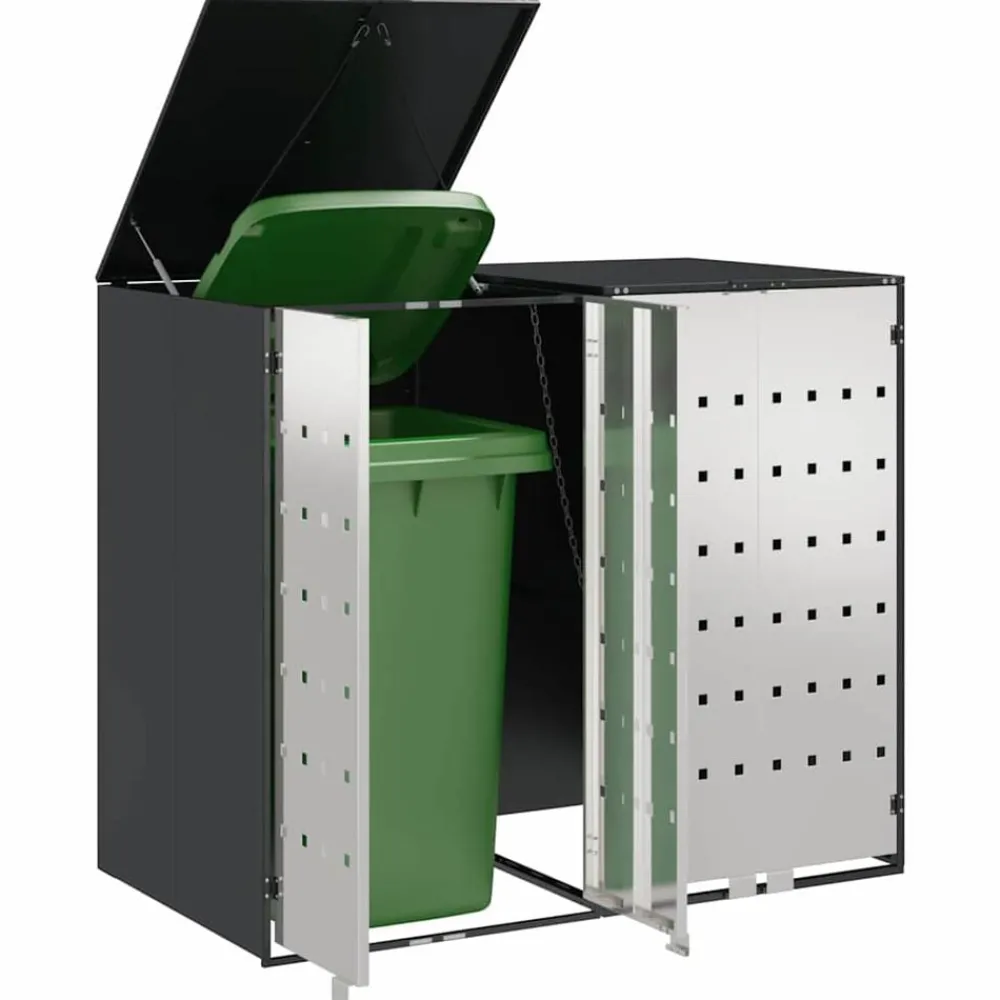 vidaXL Rangement de poubelle à roulettes pour 3 poubelles Anthracite