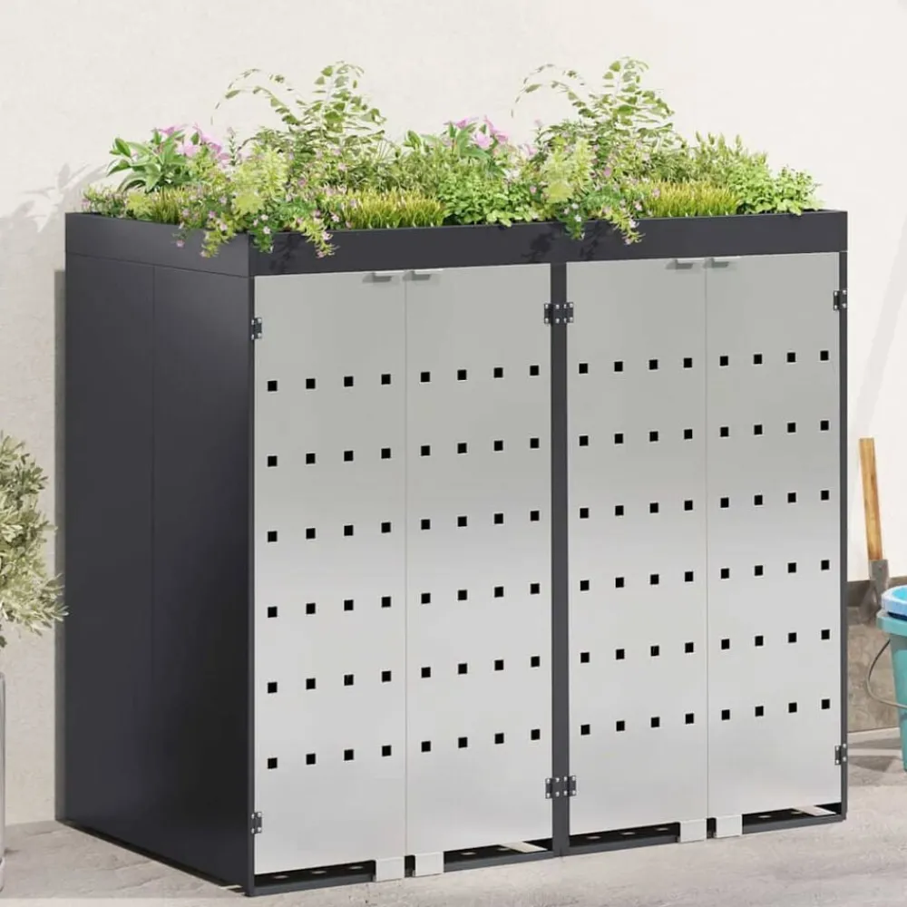 vidaXL Rangement de poubelle à roulettes pour 3 poubelles Anthracite