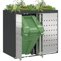 vidaXL Rangement de poubelle à roulettes pour 3 poubelles Anthracite