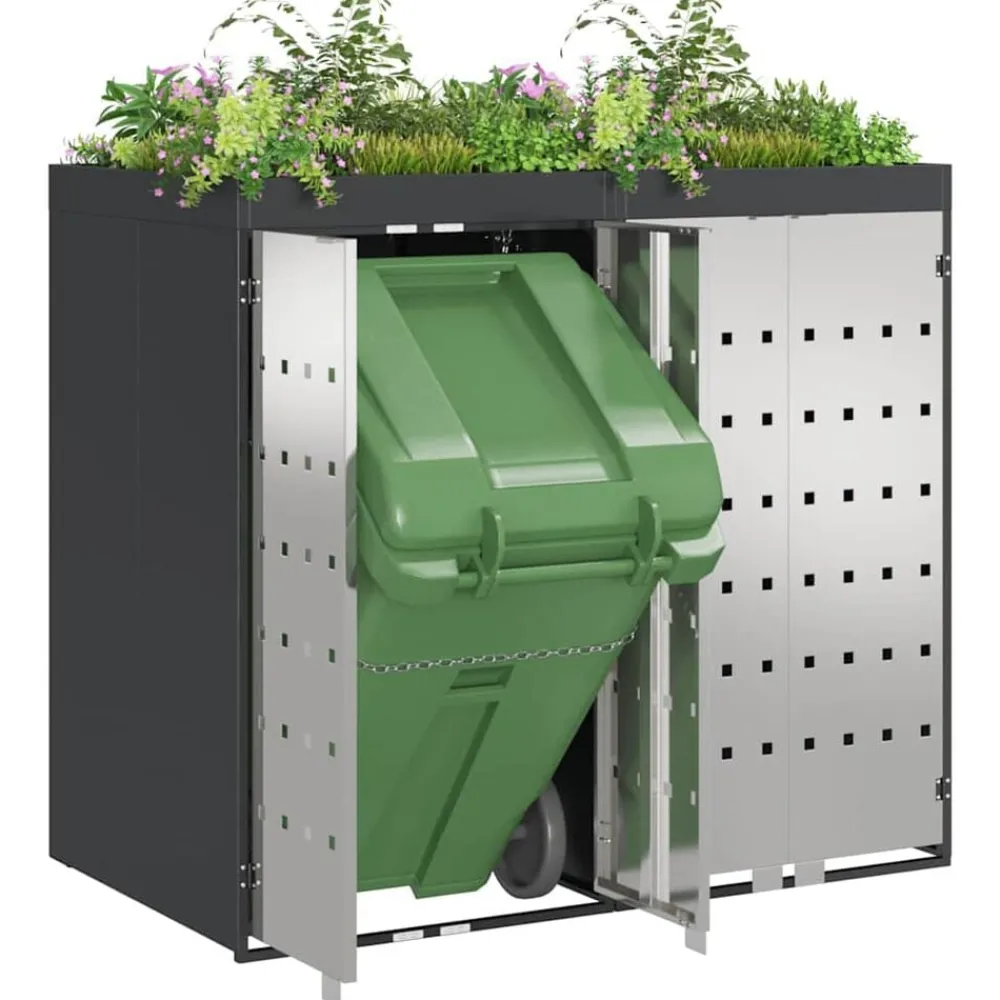 vidaXL Rangement de poubelle à roulettes pour 3 poubelles Anthracite
