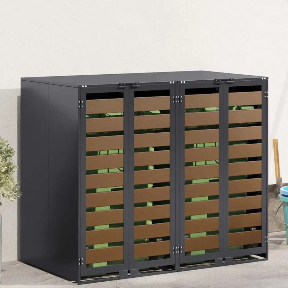 vidaXL Rangement de poubelle à roulettes pour 3 poubelles Anthracite