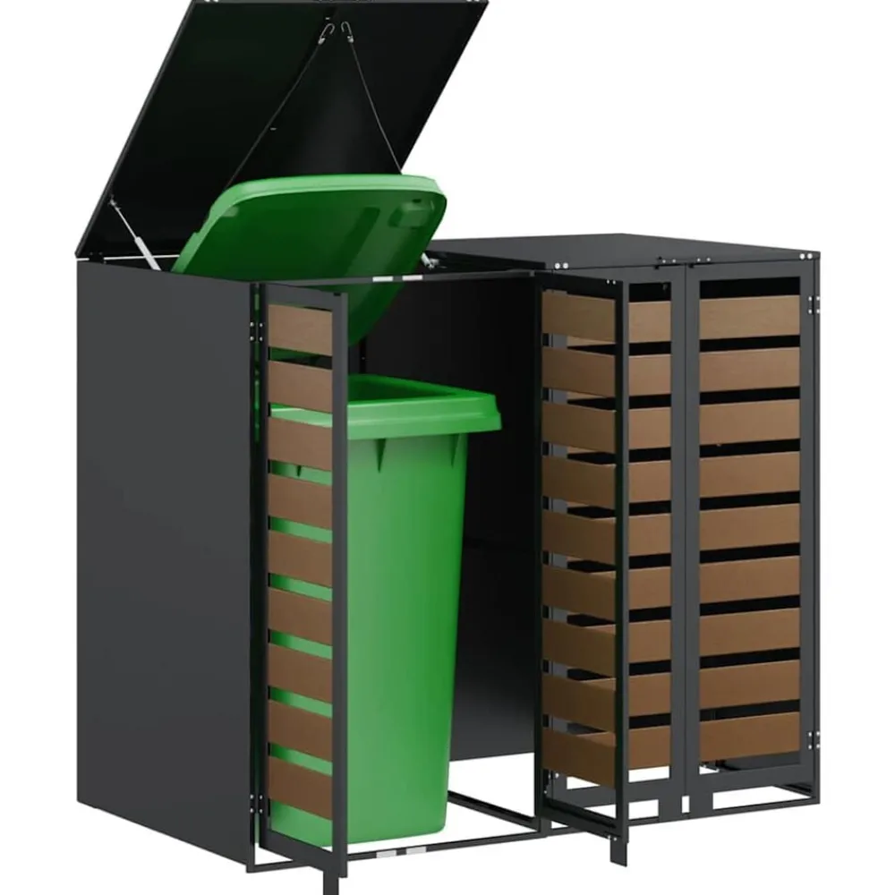 vidaXL Rangement de poubelle à roulettes pour 3 poubelles Anthracite