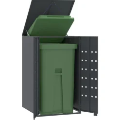 Produits Ménagers-vidaXL Rangement pour poubelle à roulettes pour poubelle simple 69 x 79 x 117 cm Acier Anthracite
