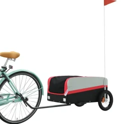 Loisirs De Plein Air-vidaXL Remorque de vélo noir et 30 kg fer Rouge