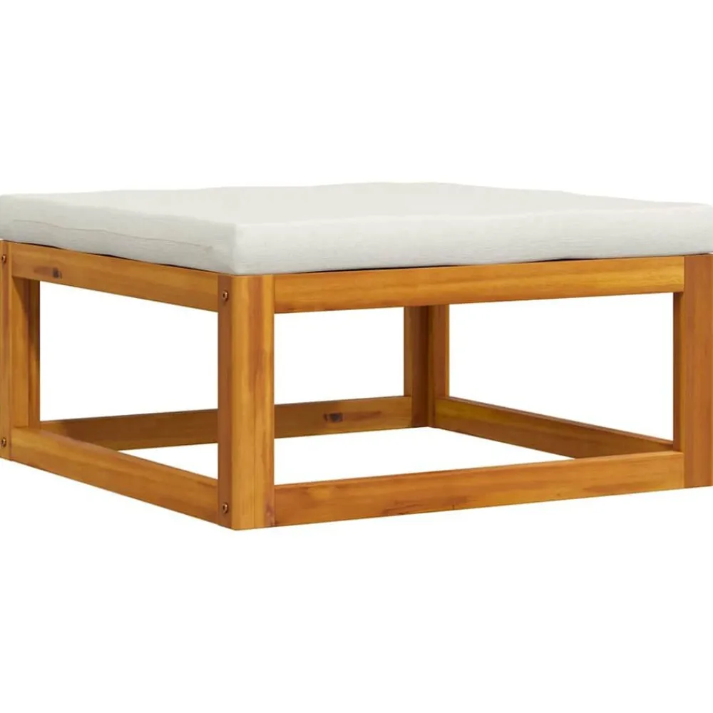 vidaXL Repose-pied avec coussin blanc crème Bois d'acacia massif