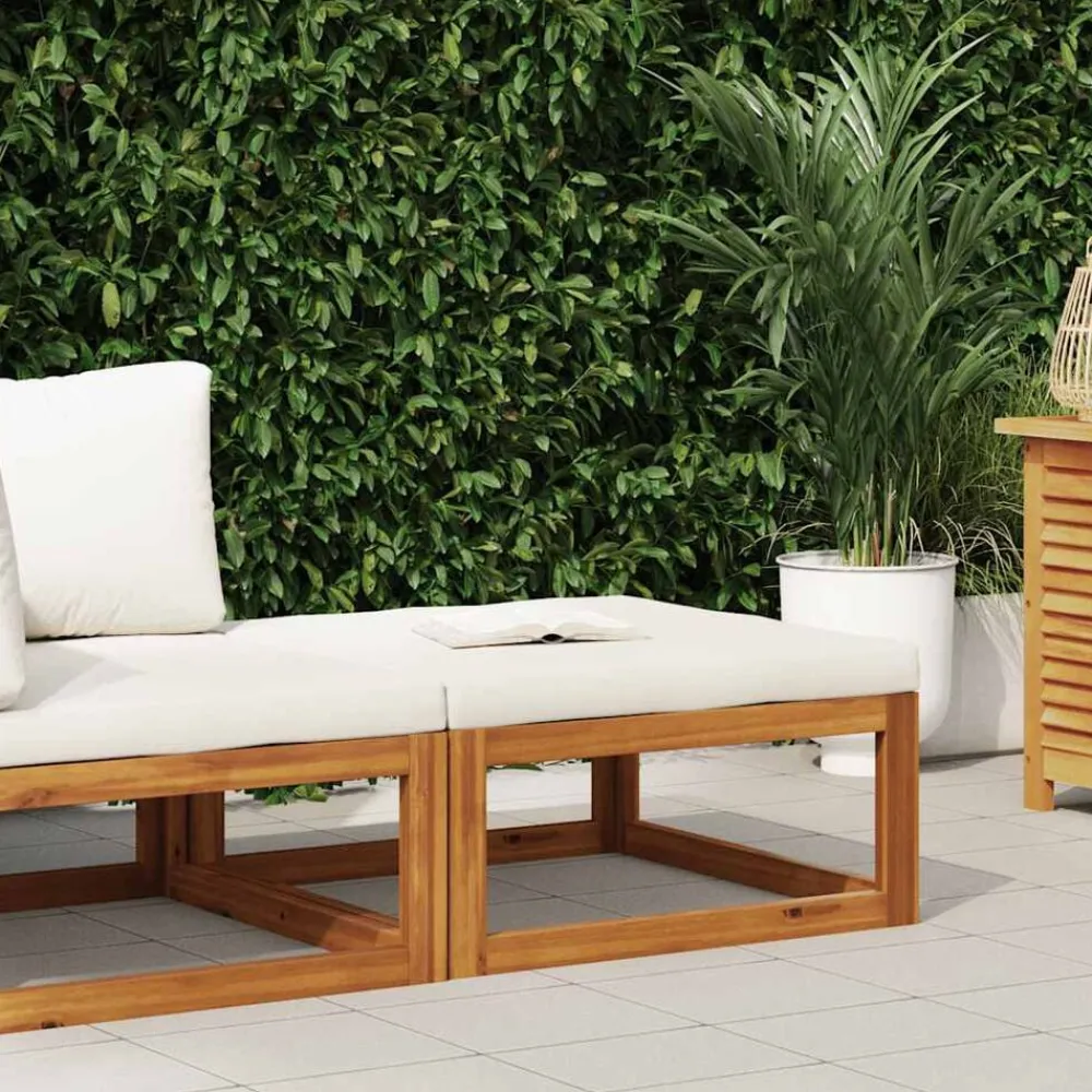 vidaXL Repose-pied avec coussin blanc crème Bois d'acacia massif