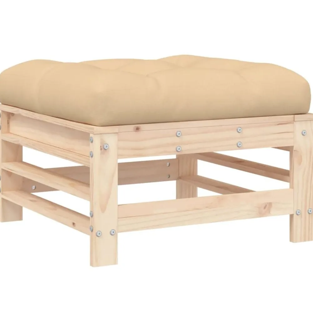 vidaXL Repose-pied de jardin avec coussin bois de pin massif