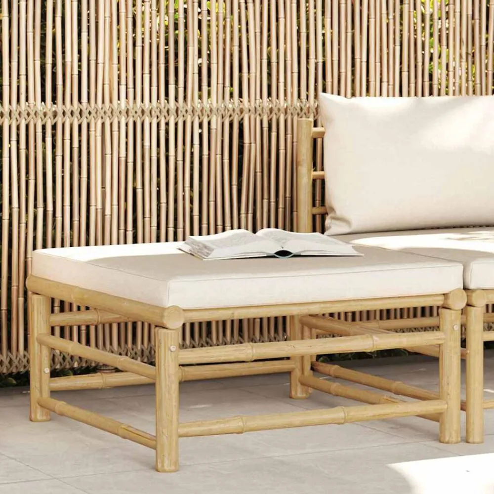 vidaXL Repose-pied de jardin avec coussin crème Bambou
