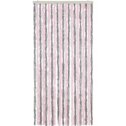 Décorations-vidaXL Rideau anti-mouches gris argenté et rose 90x220 cm chenille Gris et rose
