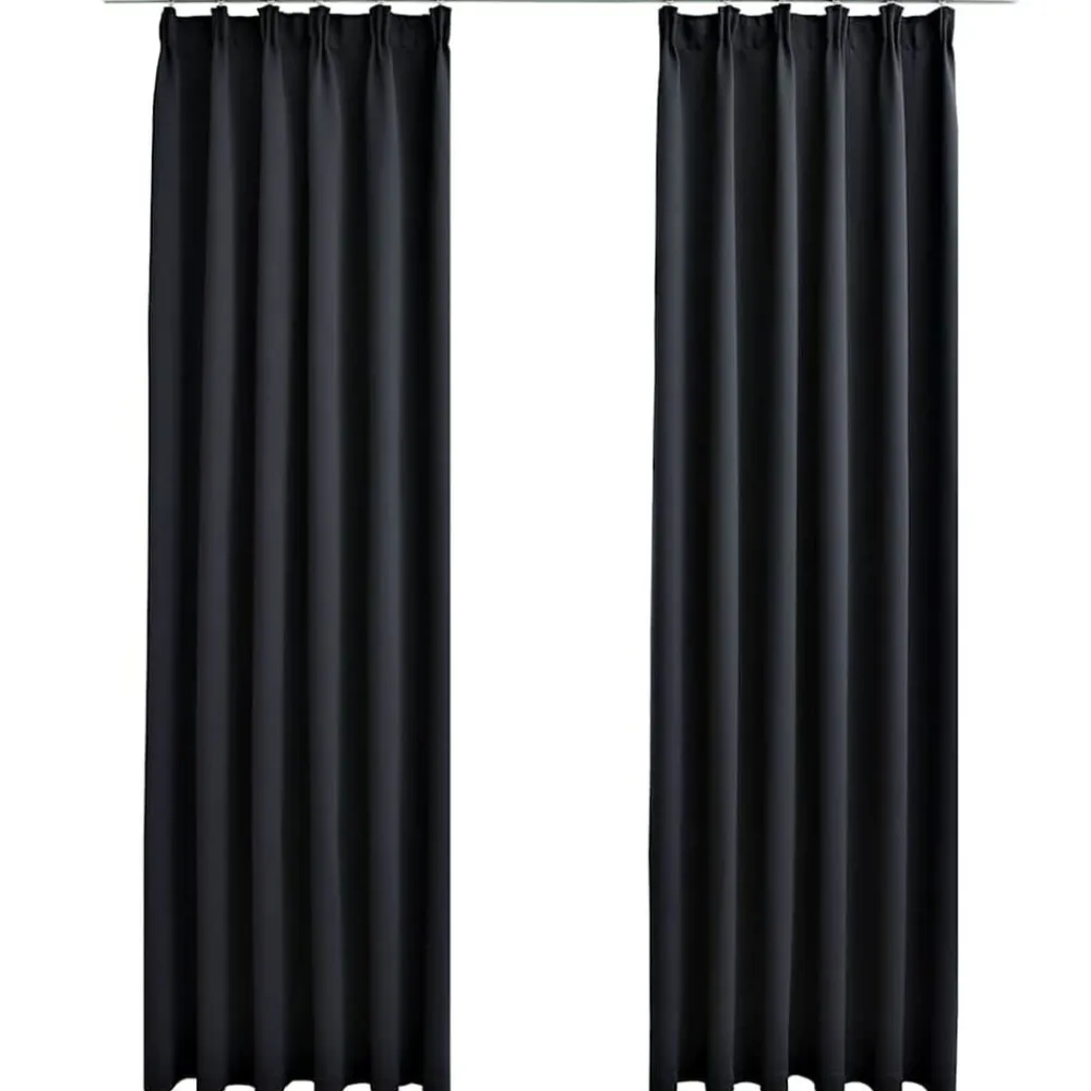 Décorations-vidaXL Rideaux occultants avec crochets 2 pcs 140x175 cm Noir