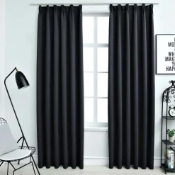 Décorations-vidaXL Rideaux occultants avec crochets 2 pcs 140x175 cm Noir