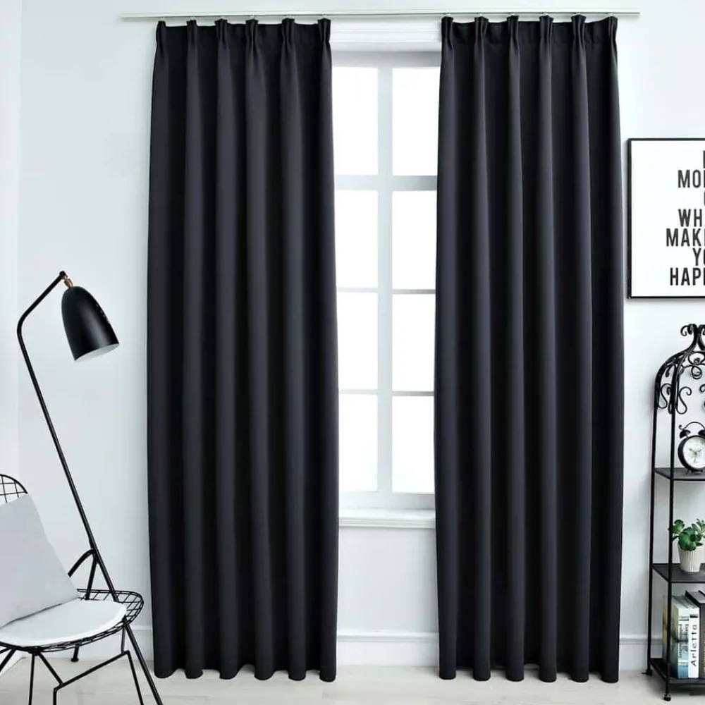Décorations-vidaXL Rideaux occultants avec crochets 2 pcs 140x175 cm Noir
