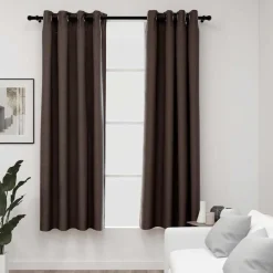 Décorations-vidaXL Rideaux occultants Aspect lin avec œillets 2pcs 140x175cm Taupe