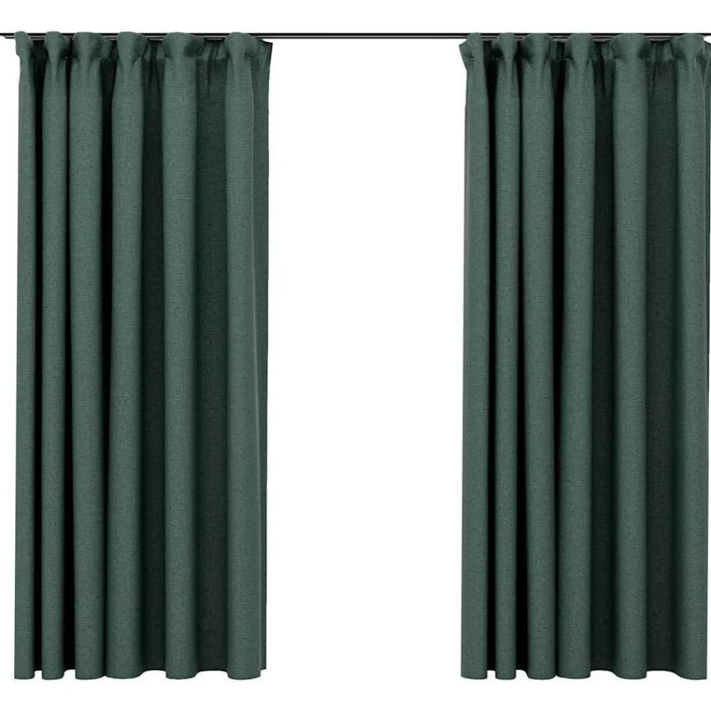 Décorations-vidaXL Rideaux occultants aspect lin avec crochets 2pcs 140x175cm Vert