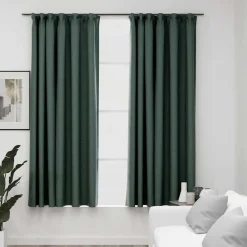 Décorations-vidaXL Rideaux occultants aspect lin avec crochets 2pcs 140x175cm Vert