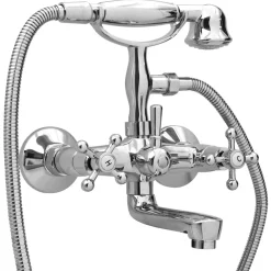 vidaXL Robinet de baignoire à 2 poignées et déviateur de douche Chrome