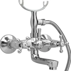 vidaXL Robinet de baignoire à 2 poignées et déviateur de douche Chrome