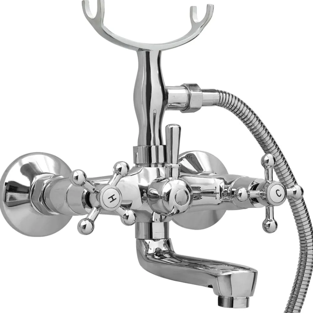 vidaXL Robinet de baignoire à 2 poignées et déviateur de douche Chrome