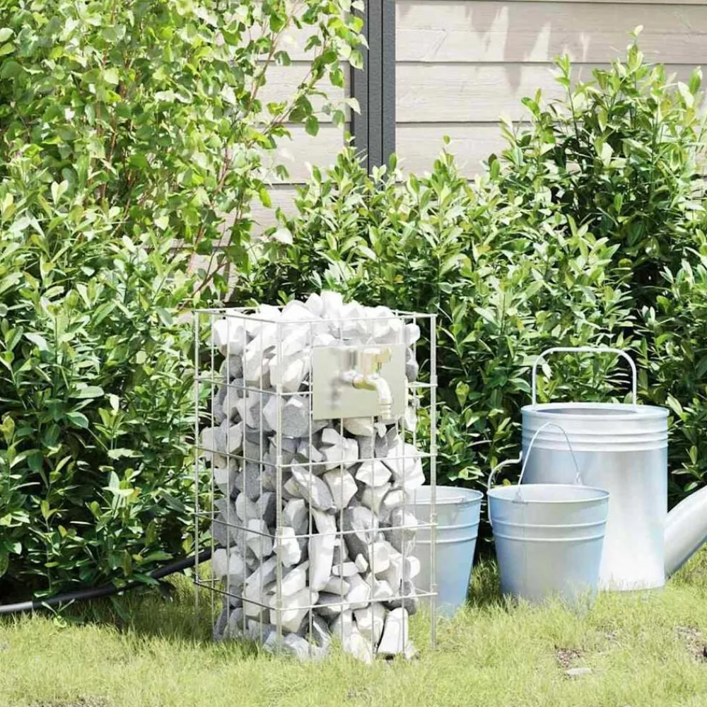 Pelouses & Jardins-vidaXL Robinet Gabion Argenté 26 x 25 x 50 cm Acier inoxydable