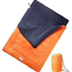 Loisirs De Plein Air-vidaXL Sac de couchage double et oreillers adultes camping 3-4 saisons Orange et noir