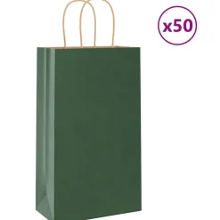 Arts & Loisirs-vidaXL Sacs en papier 50 pcs avec poignées 21x11x36 cm Vert