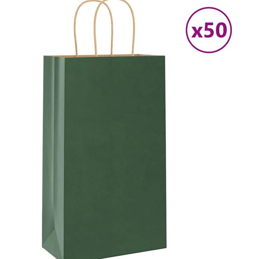 Arts & Loisirs-vidaXL Sacs en papier 50 pcs avec poignées 21x11x36 cm Vert