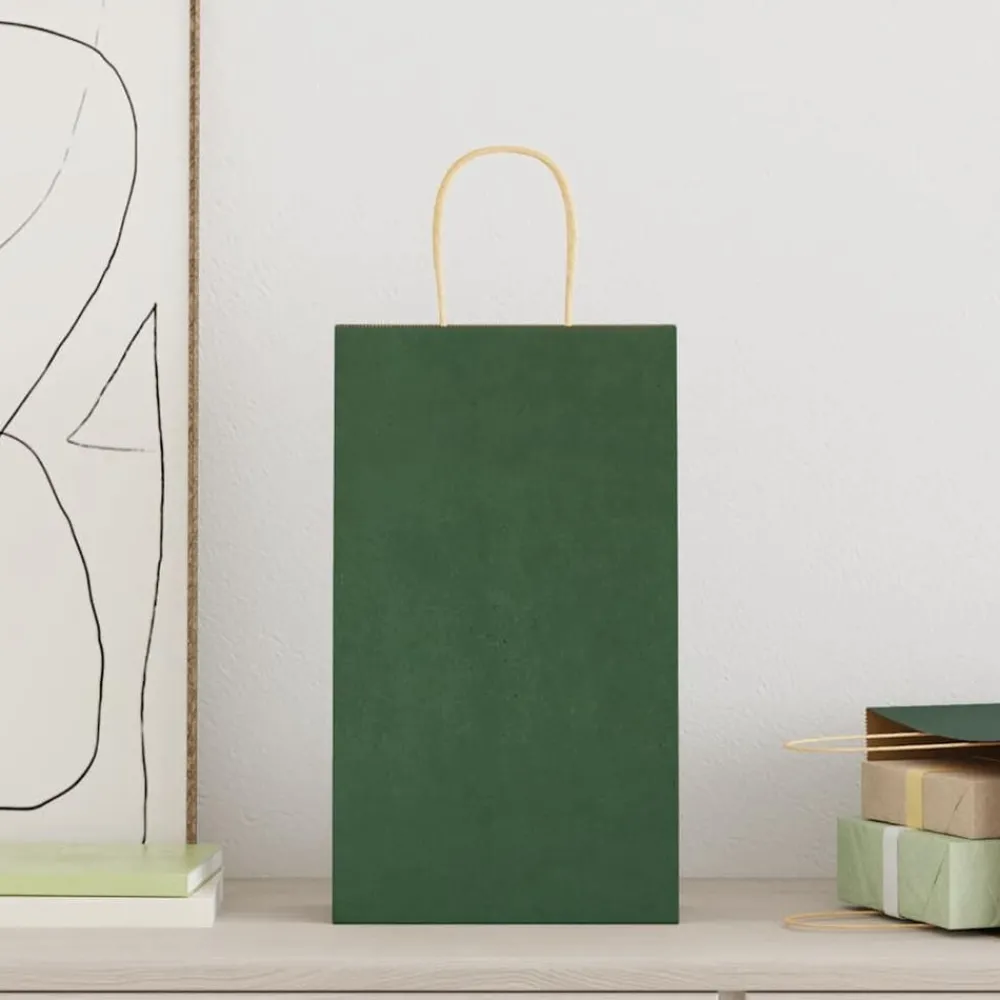 Arts & Loisirs-vidaXL Sacs en papier 50 pcs avec poignées 21x11x36 cm Vert