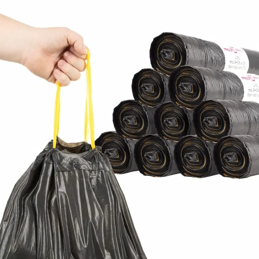 Produits Ménagers-vidaXL Sacs poubelles avec cordons 250 pcs noir 35 L