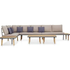 Mobilier De Jardin-vidaXL Salon de jardin 7 places avec coussins Acacia solide Marron Gris