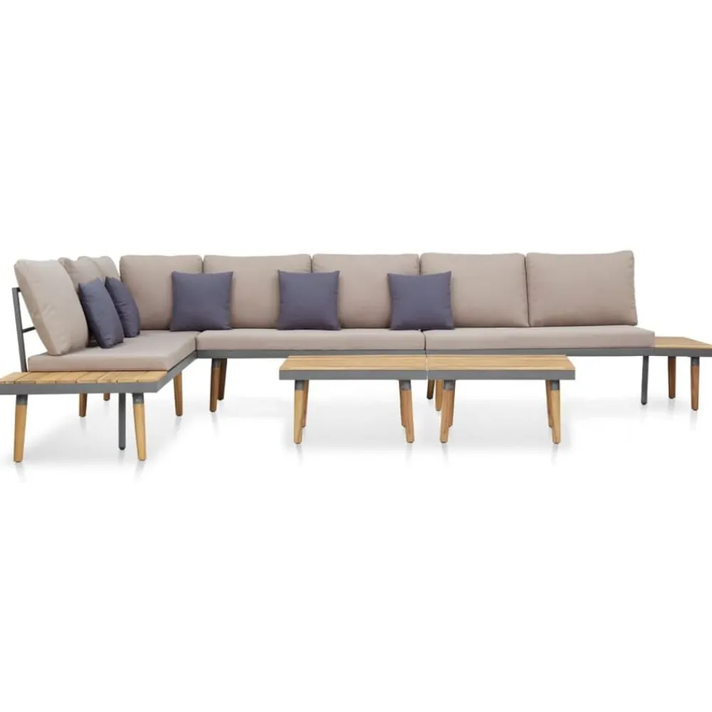 Mobilier De Jardin-vidaXL Salon de jardin 7 places avec coussins Acacia solide Marron Gris