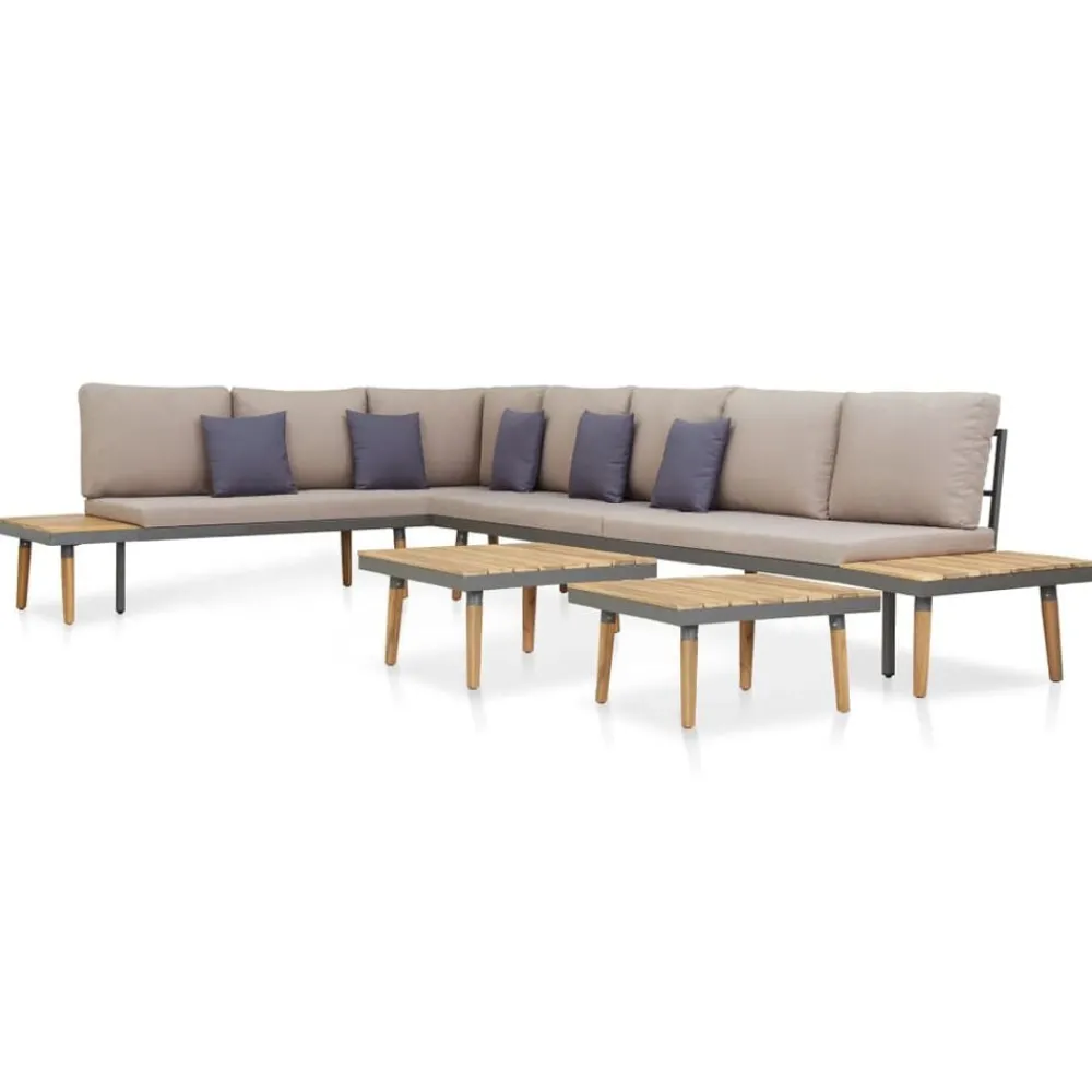 Mobilier De Jardin-vidaXL Salon de jardin 7 places avec coussins Acacia solide Marron Gris