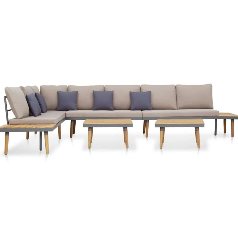 Mobilier De Jardin-vidaXL Salon de jardin 7 places avec coussins Acacia solide Marron Gris