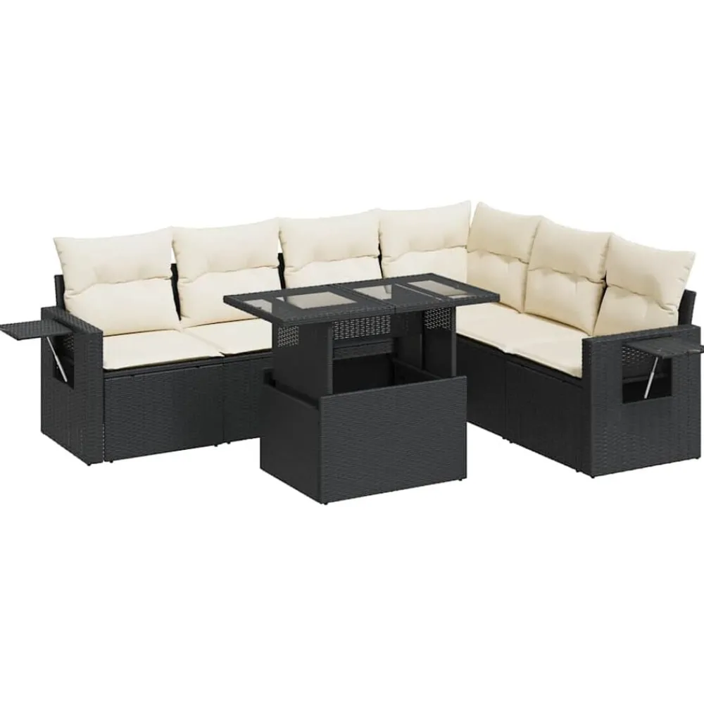 Mobilier De Jardin-vidaXL Salon de jardin 7 pcs avec coussins noir résine tressée Noir et crème