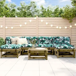 Mobilier De Jardin-vidaXL Salon de jardin 7 pcs avec coussins bois de pin imprégné Marron